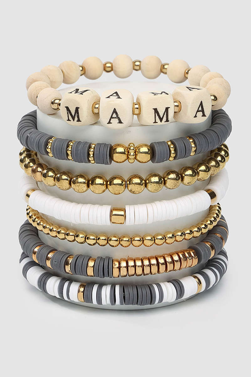 Gray MAMA Beaded Multi Layered Bracelet