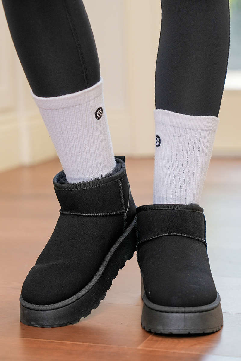 Black Faux Fur Lined Suede Ankle Snow Boots