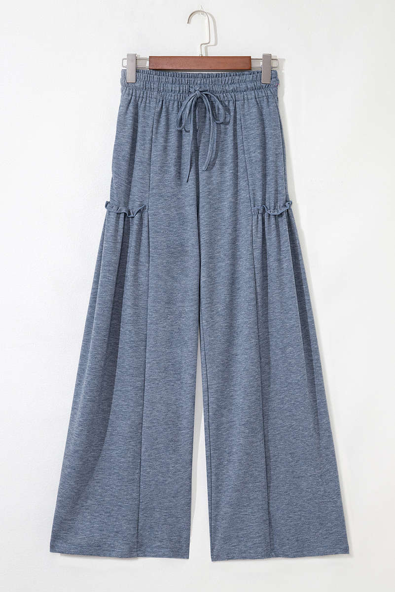 Frilled Detail Wide Leg Drawstring Elastic Waistband Pants