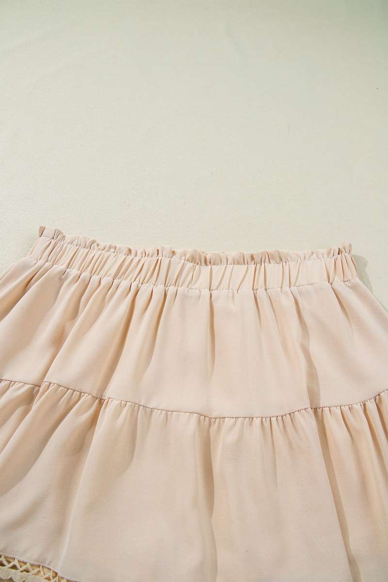 Parchment Plus Size Frilled Elastic Waist Lace Trim Boho Ruffled Shorts