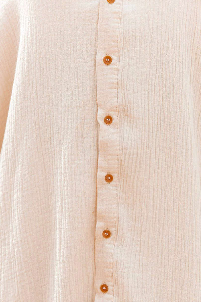 Apricot Crinkled Buttons Maxi Beach Dress with Slits