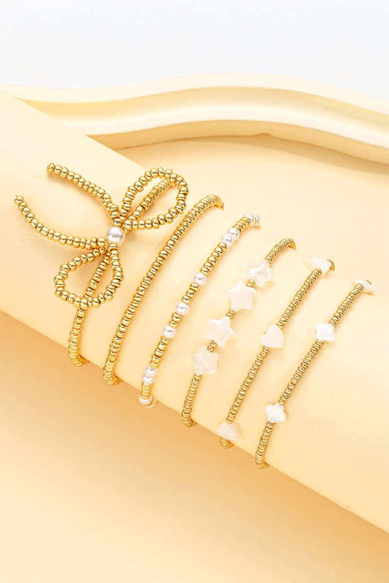 Gold Bow Knot Star Heart Beaded Multi Layer Bracelet