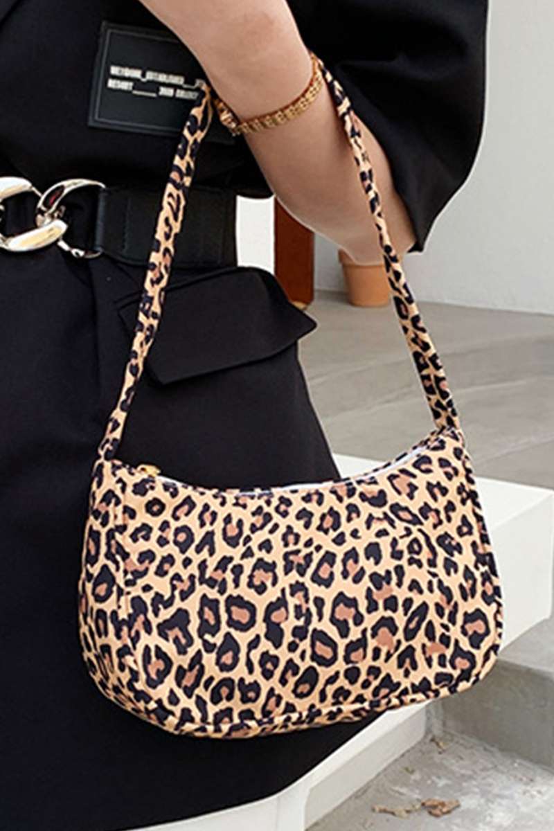 Coffee Leopard Printed Minimalist Shoulder Bag
