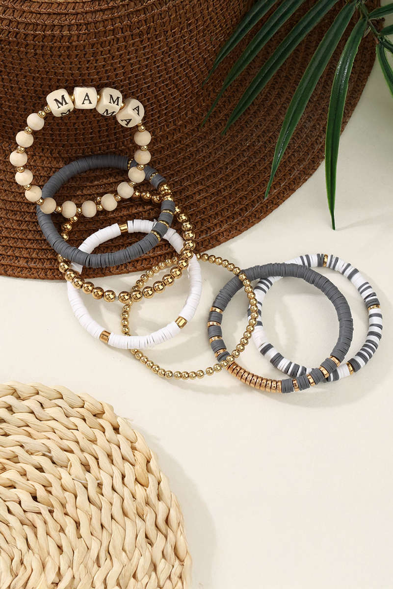 Gray MAMA Beaded Multi Layered Bracelet