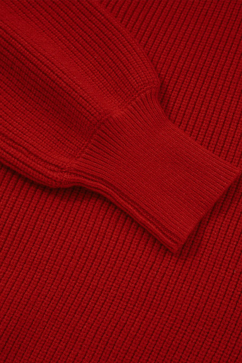Racing Red Lantern Sleeve V Neck Knot Back Sweater
