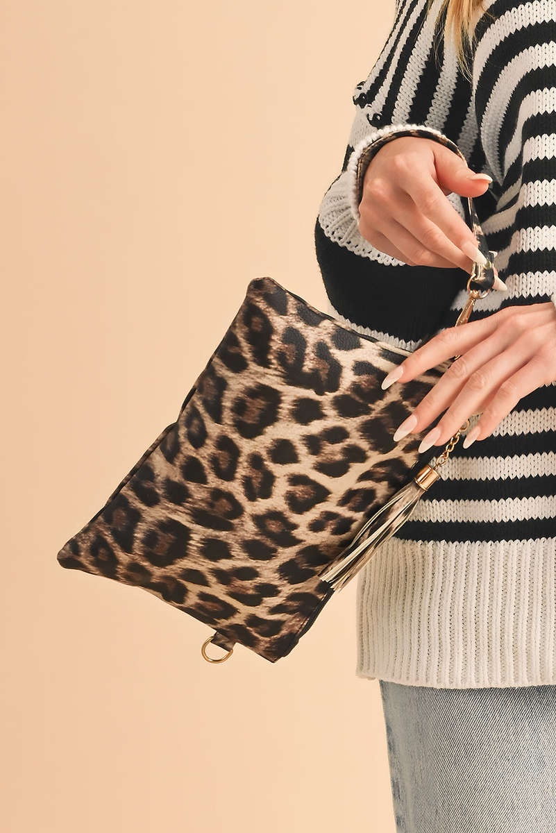 Chestnut Leopard/Cow Print Wrist Strap Zipped Wallet