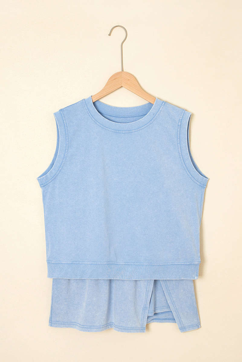 Myosotis 2 Pieces Mineral Wash Cotton Tank Top Lined Split Skirt Set