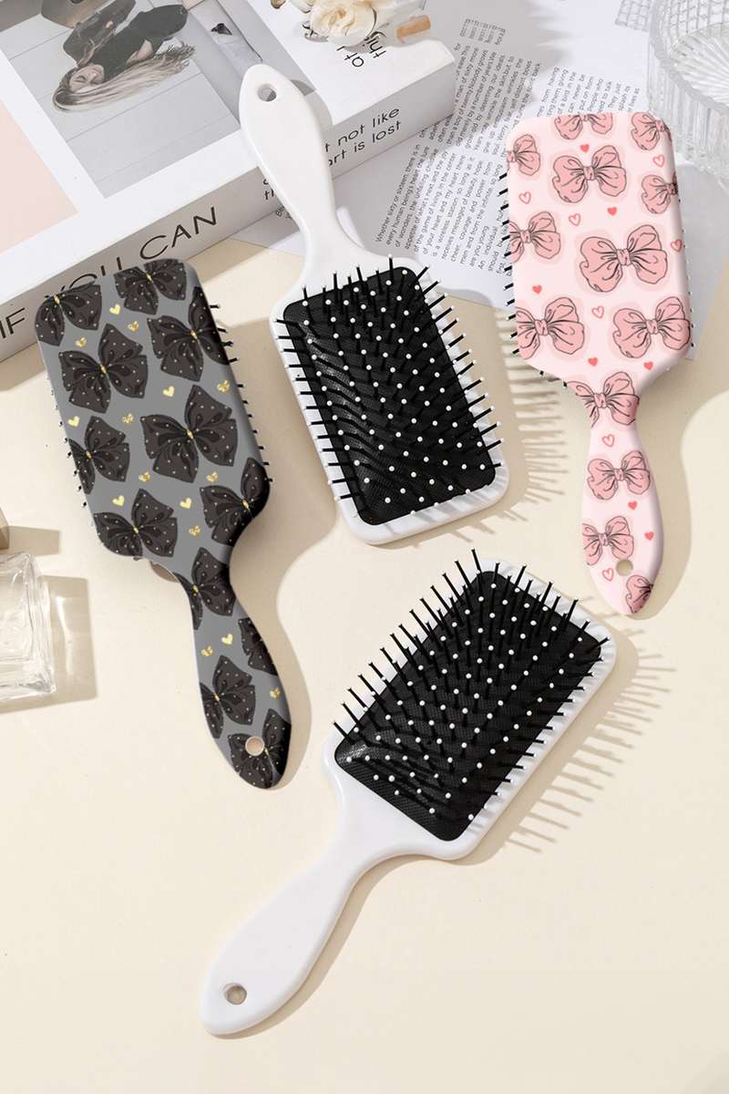 Pink Cute Bow Tiny Heart Printed Air Cushion Comb