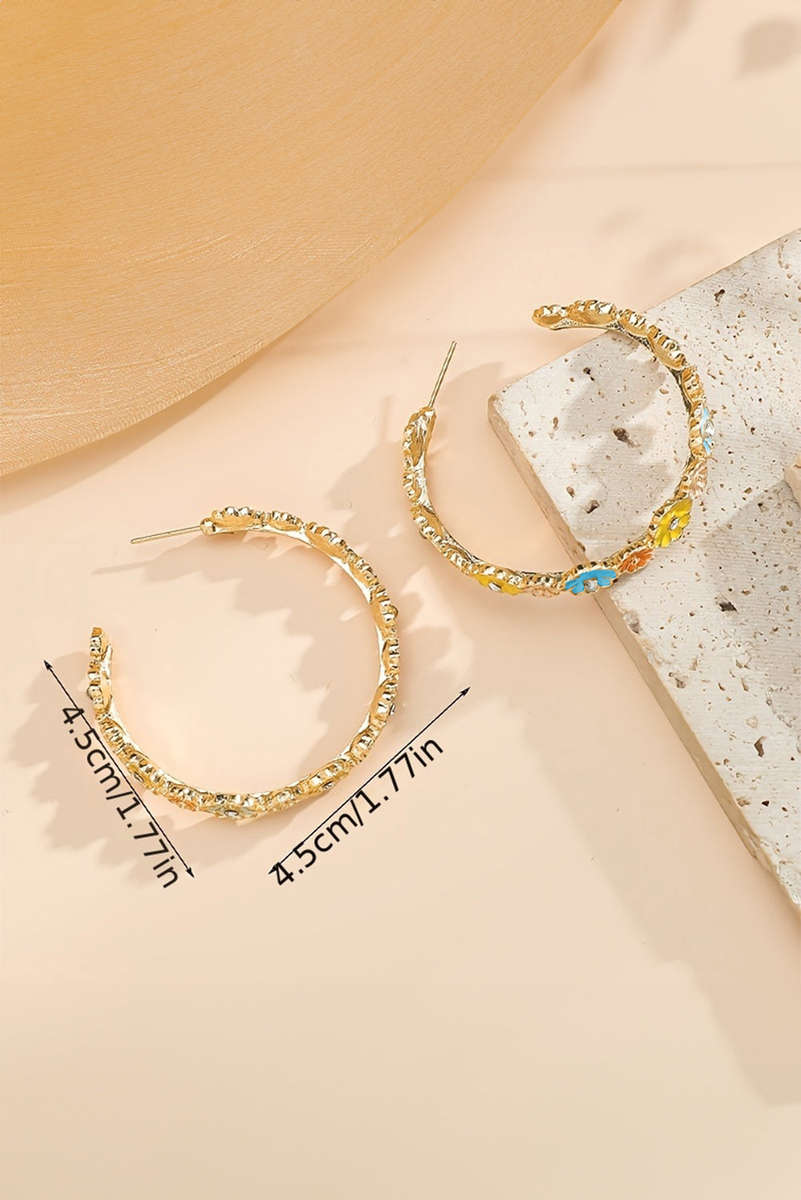 Gold Flower Rhinestone Decor Plated Alloy Hook Earrings
