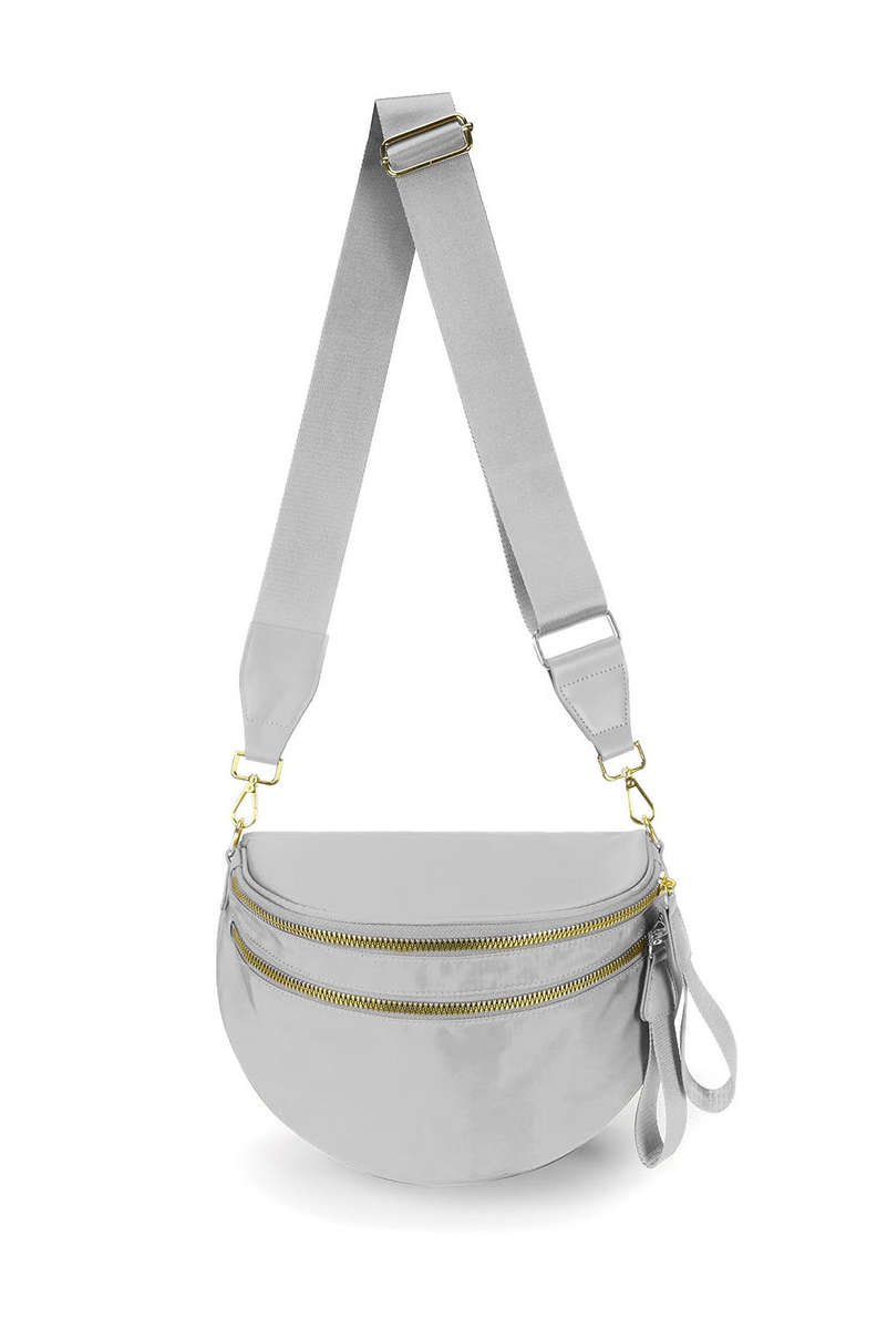 Light Grey Double Zip Crescent Shape Adjustable Sling Bag