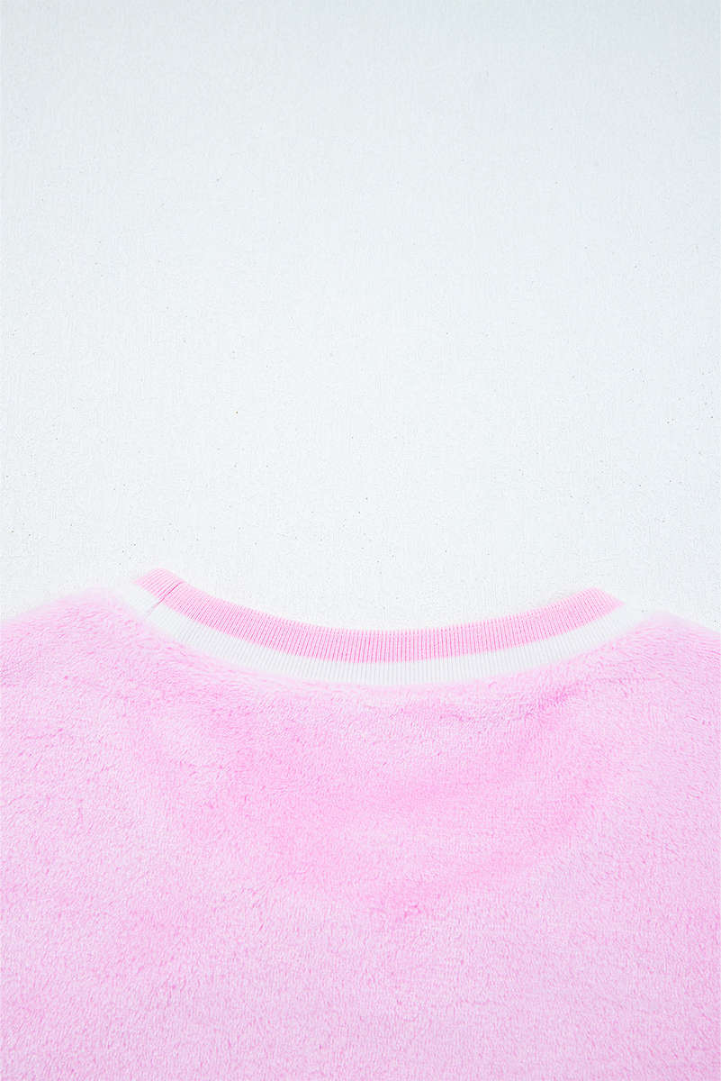 Sachet Pink Sequin Chenille MERRY Graphic Plush Pullover