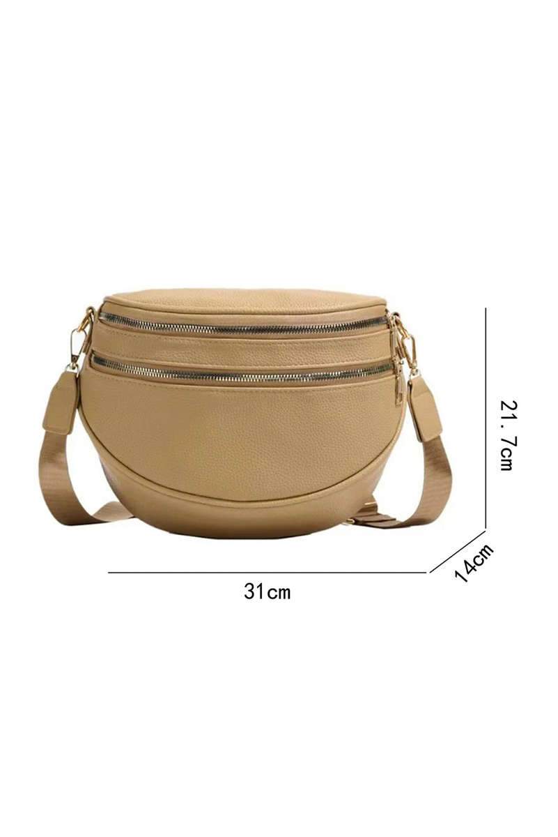 Parchment Double Zip Faux Leather Crossbody Bag