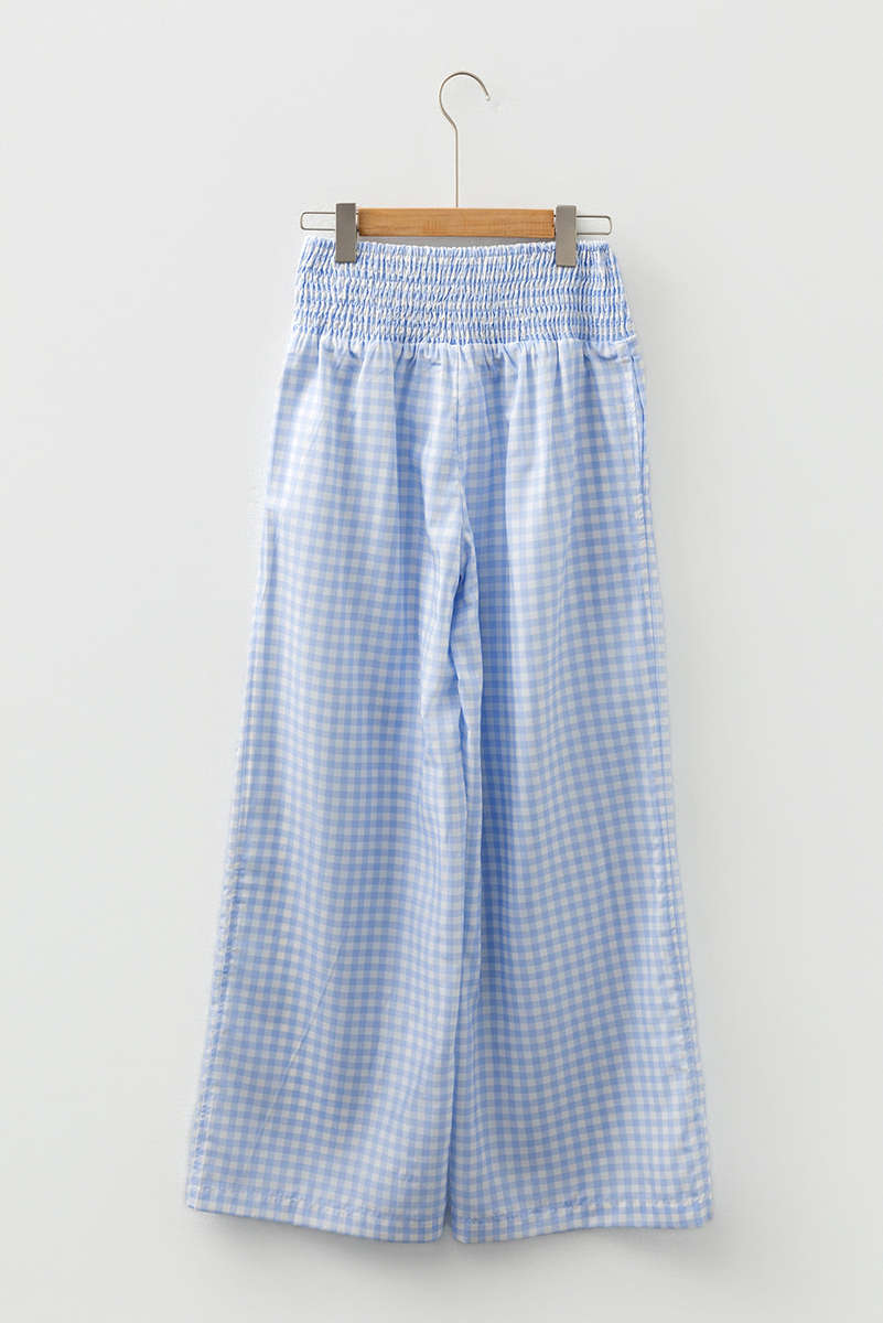 Myosotis Plaid Print Smocked High Waist Womens Loose Pants