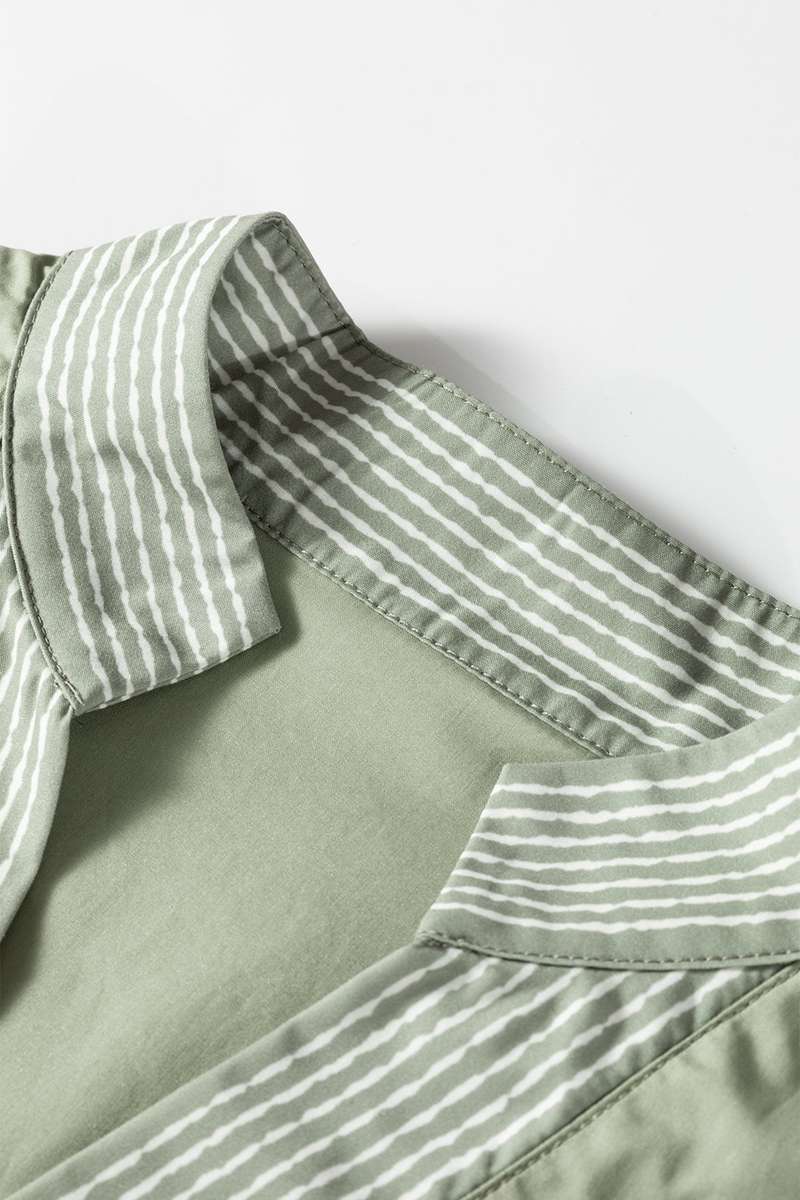 Grass Green Floral Puff Sleeve Contrast V Neck Patchwork Blouse