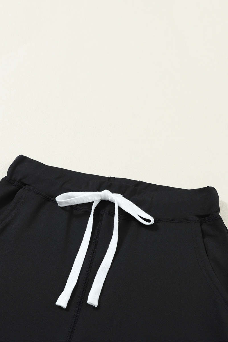Black Drawstring Elastic Waistband Pocketed Joggers