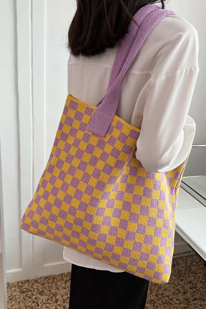 Ginger Checkered Knit Eco-Friendly Tote Bag