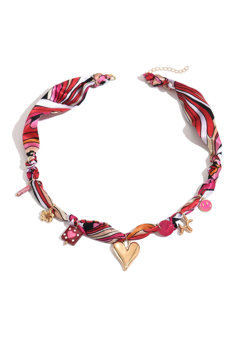 Strawberry Pink Valentines Multi Detail Knot Scarf Necklace