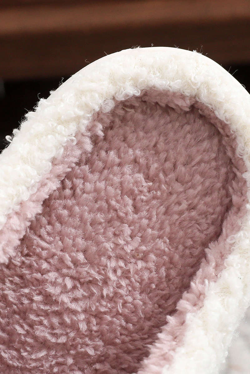 White Glister Ribbon Bow Decor Contrast Liner Plush Slippers