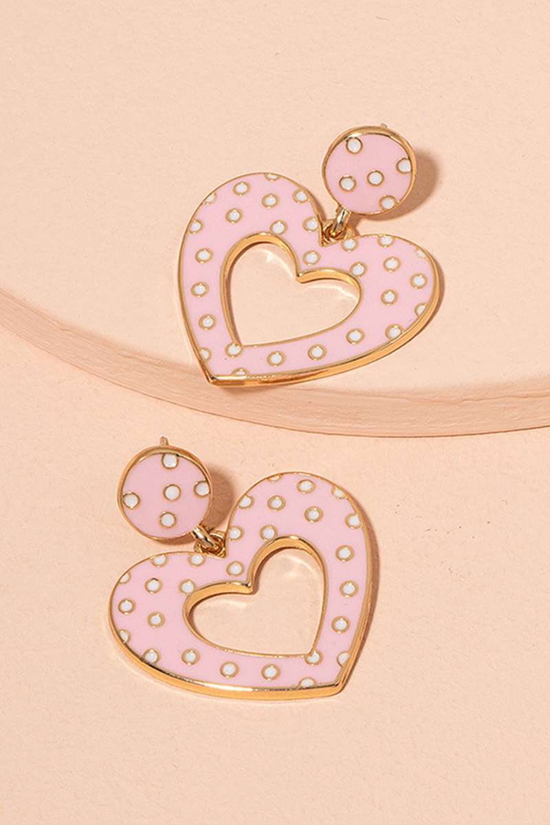 Pink Glaze Heart Polka Dot Stud Earrings