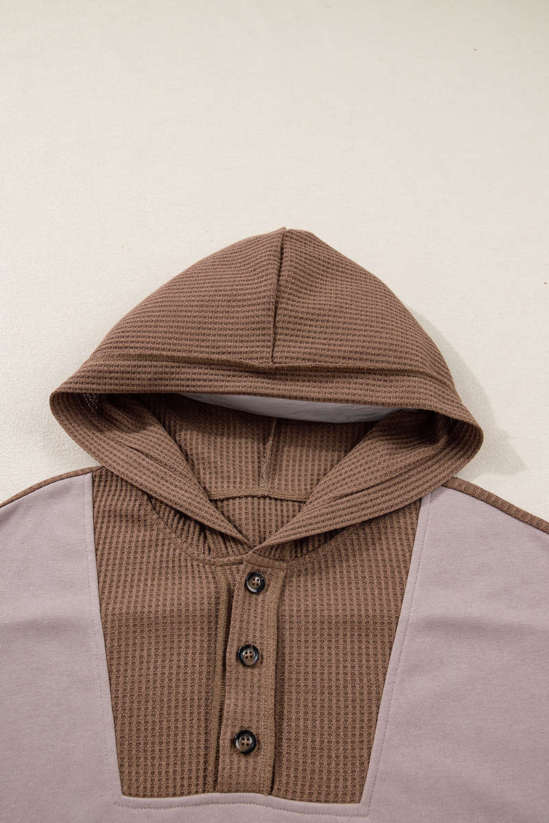Goat Oversize Waffle Patchwork Exposed Seam Casual Hoodie