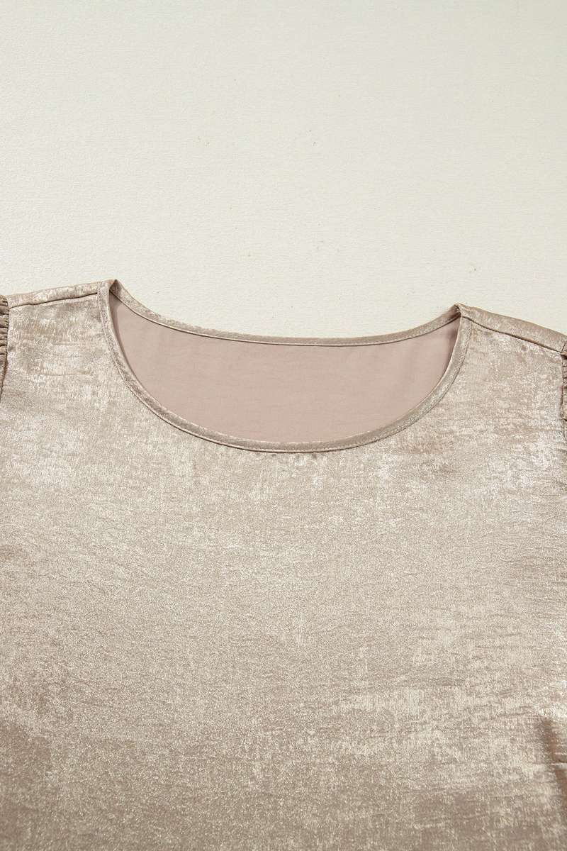 Apricot Plus Size Metallic Long Flounce Sleeve Blouse