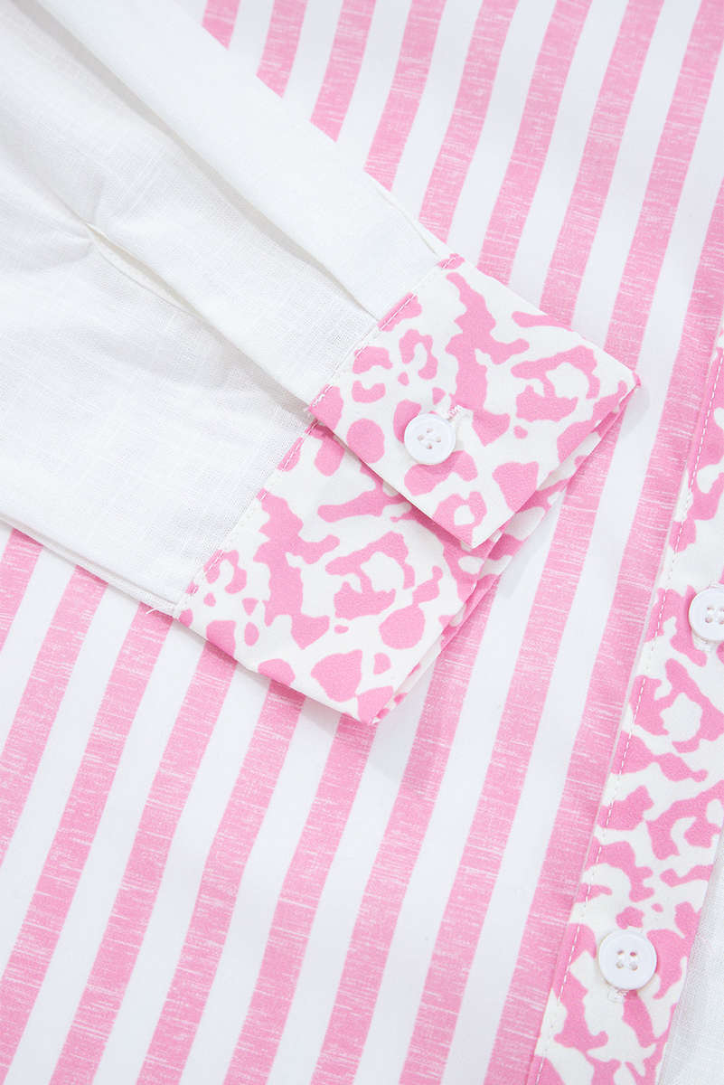 Pink Leopard Striped Western Casual Shirt