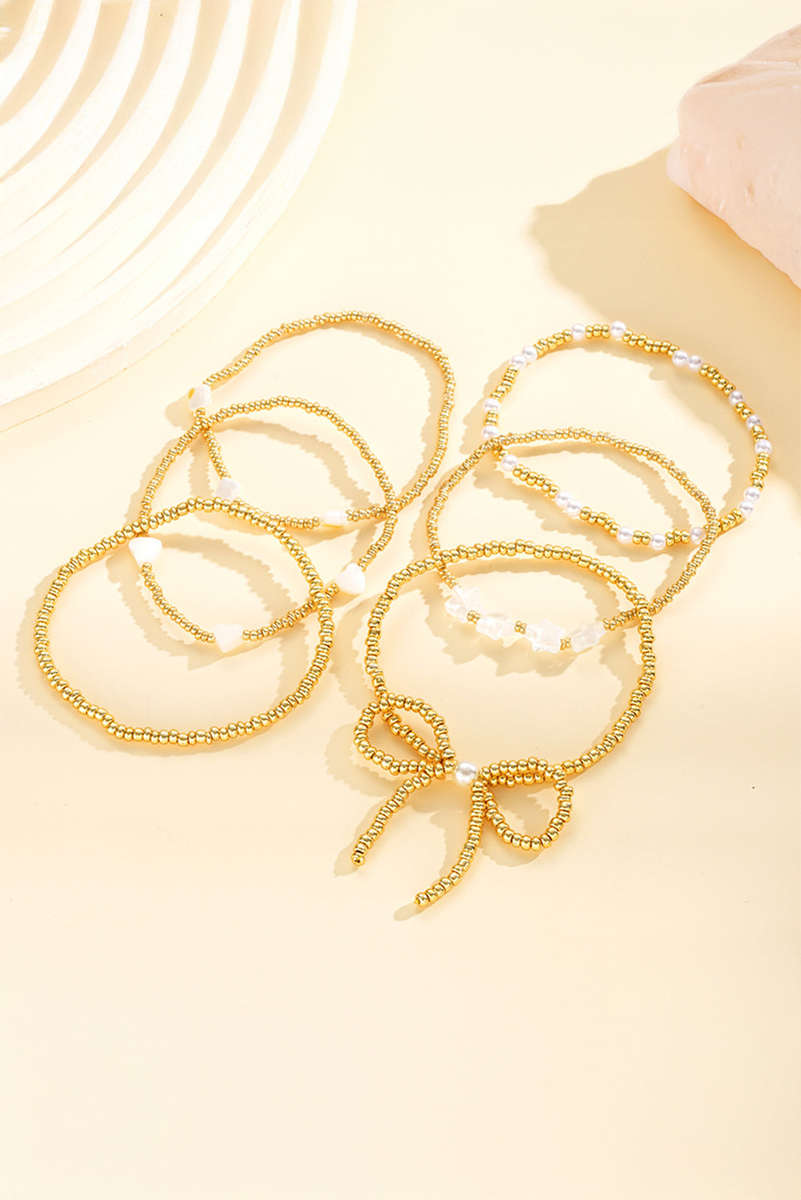 Gold Bow Knot Star Heart Beaded Multi Layer Bracelet