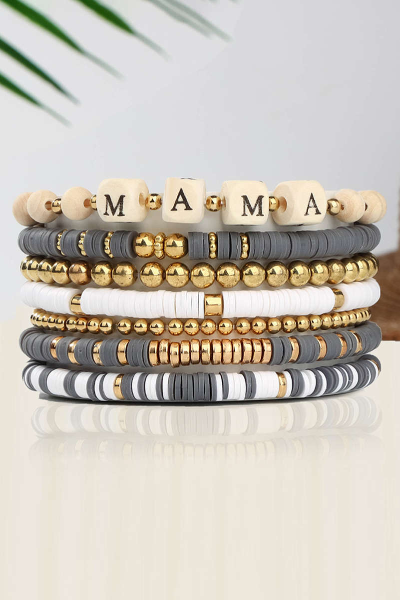 Gray MAMA Beaded Multi Layered Bracelet