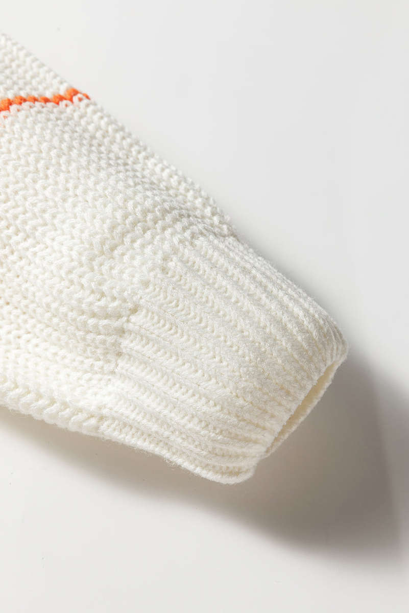 White Colorful Striped Detail V Neck Drop Shoulder Baggy Sweater