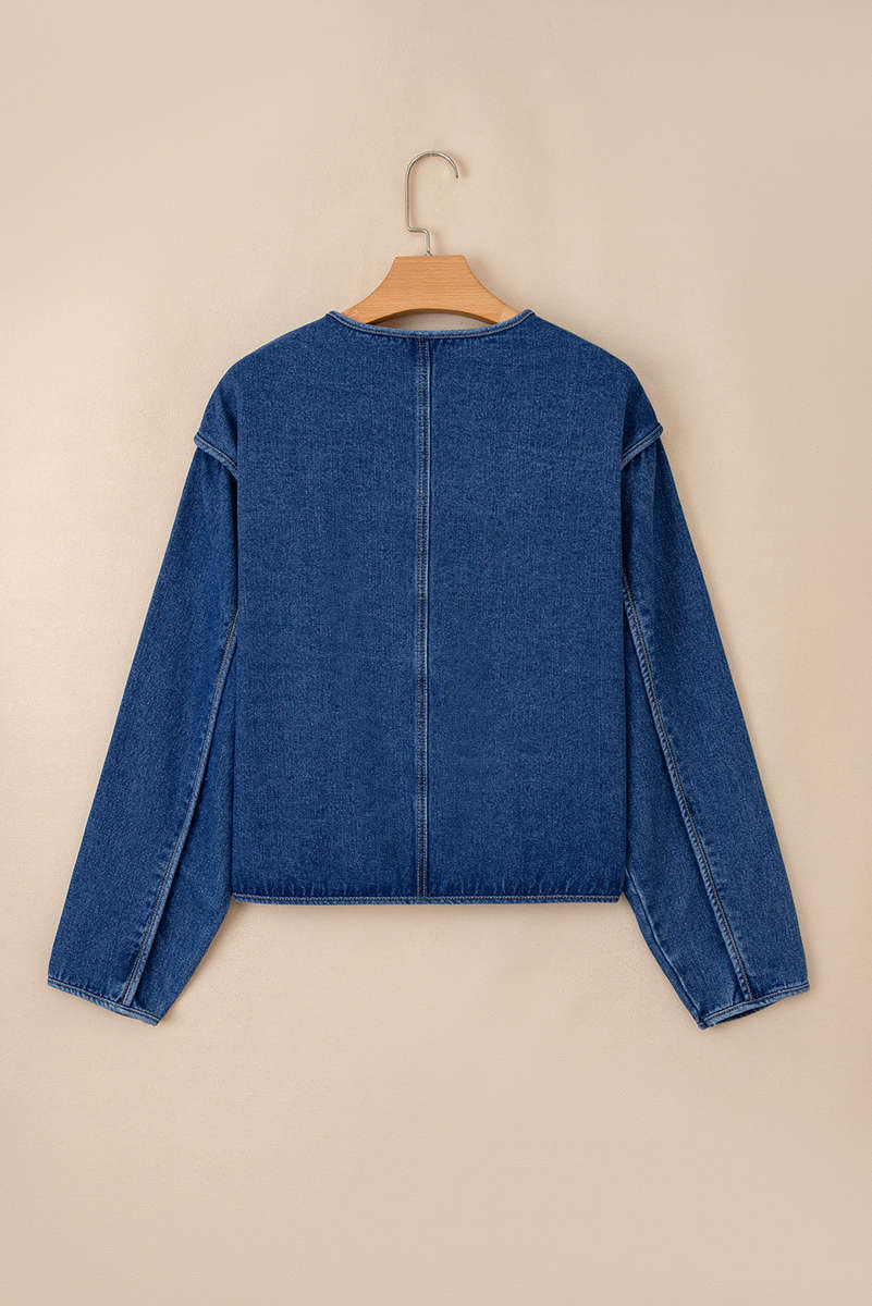 Sail Blue Vintage Fastening Big Patched Pockets Straight Cut Deep Wash Denim Jacket