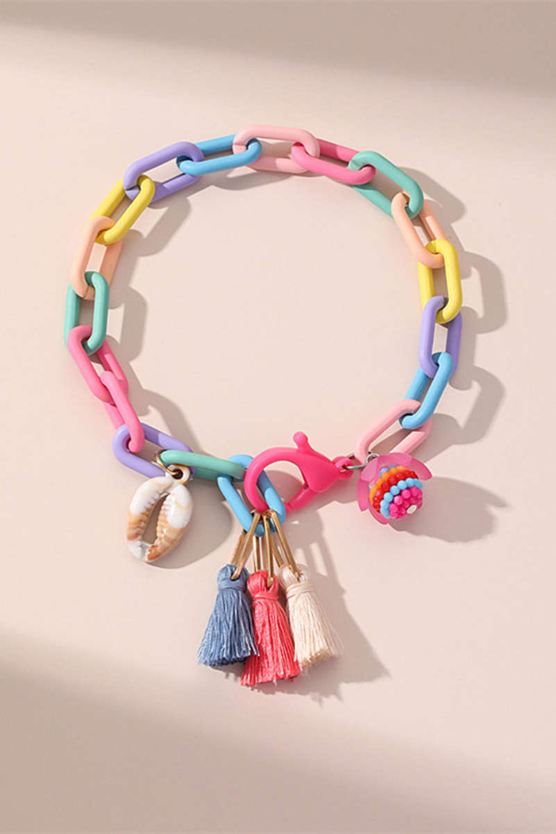Bonbon Shell Tassel Colorful Chain Link Adjustable Anklet