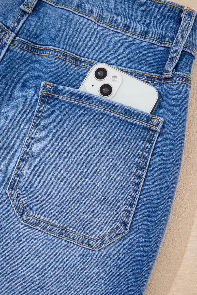 Sky Blue Cropped High Rise Wide Leg Jeans