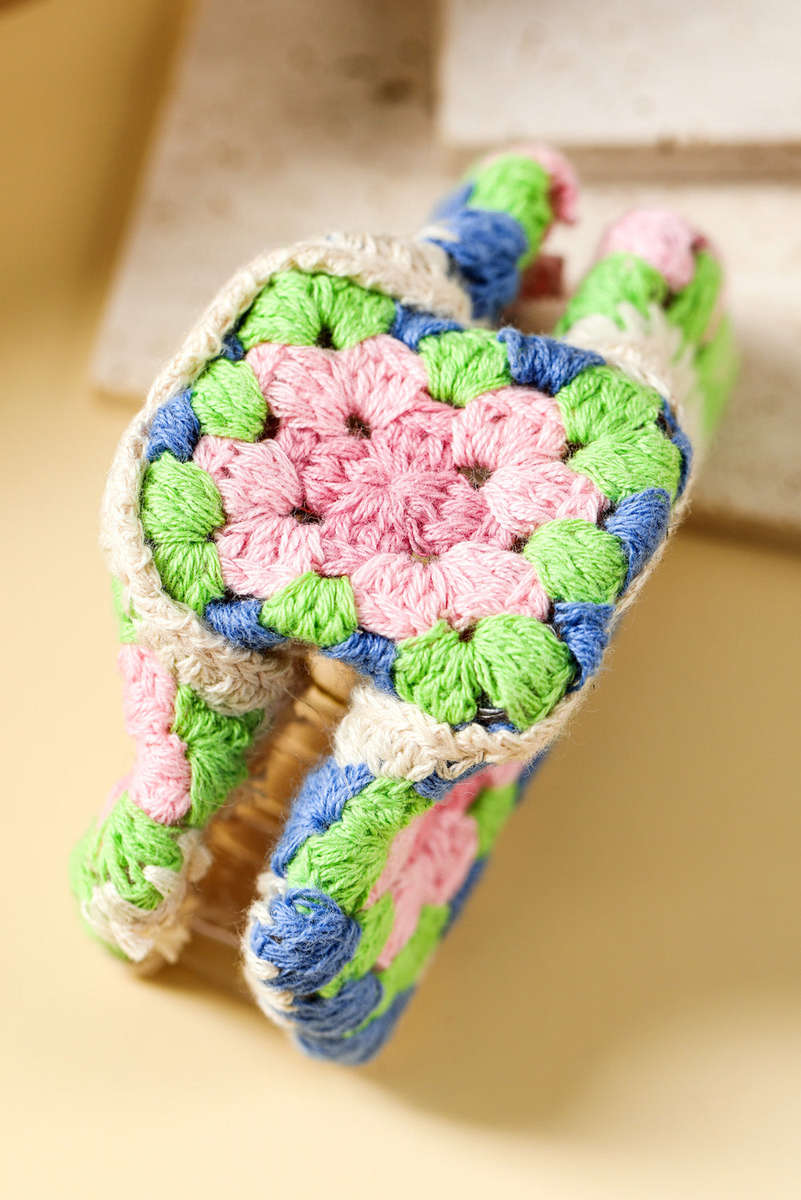 Dark Blue Flower Crochet Cover Hair Clawclip