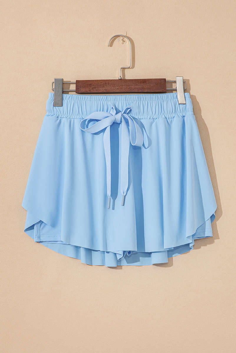 Sky Blue Drawstring Elastic Waistband Lined Tennis Skorts
