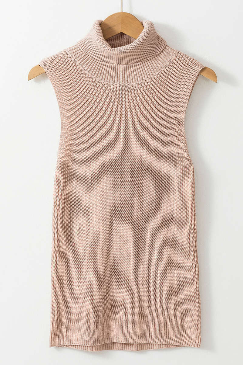 Oatmeal Solid Color Turtleneck Knit Tank Top