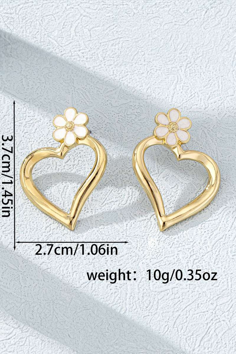 Gold Daring Hollowed Heart Dainty Flower Studded Earrings
