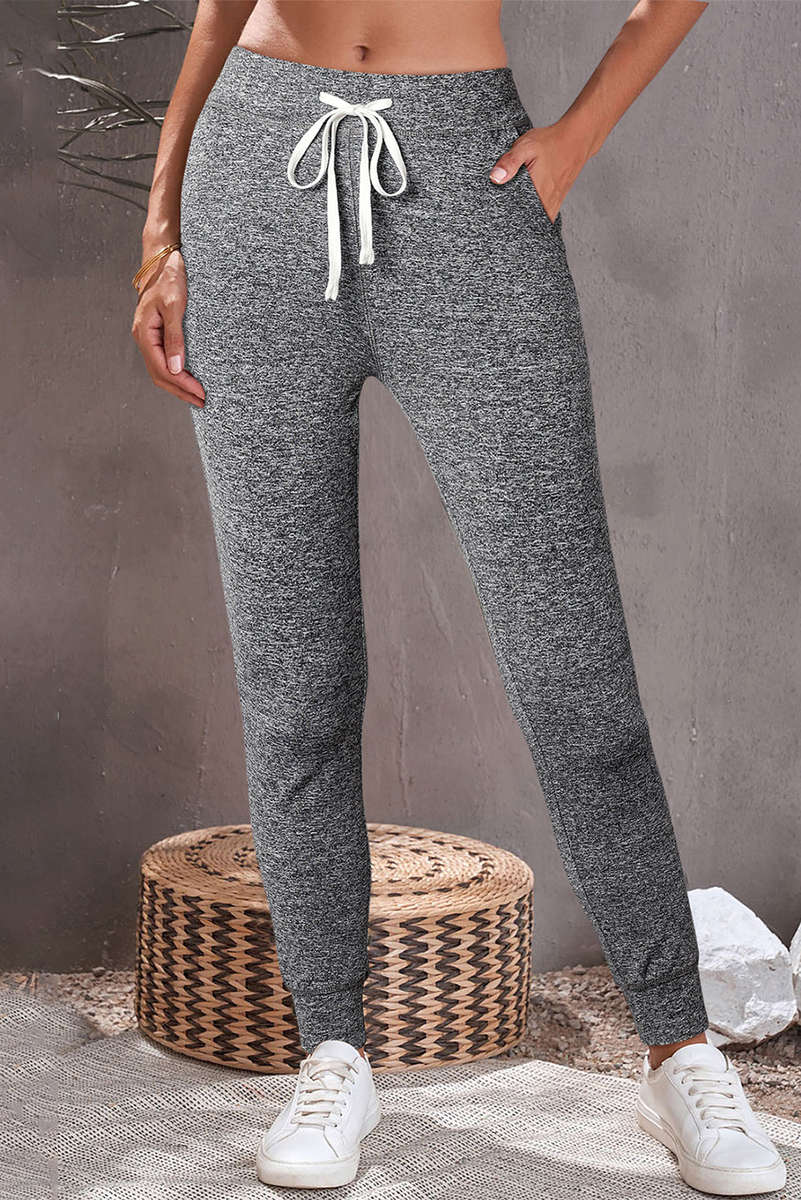 Gray Drawstring Elastic Waistband Pocketed Joggers