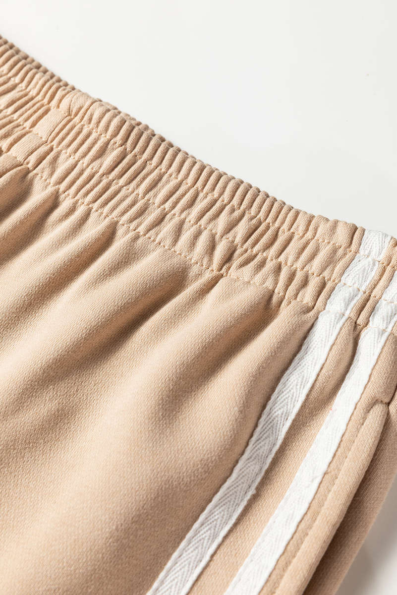 Oatmeal Varsity Striped Detail Crewneck Pullover Elastic Sweatpants 2pcs Outfit