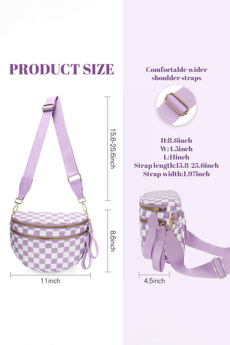 Phalaenopsis Checkered Print Wide Strap Large Crossbody Bag