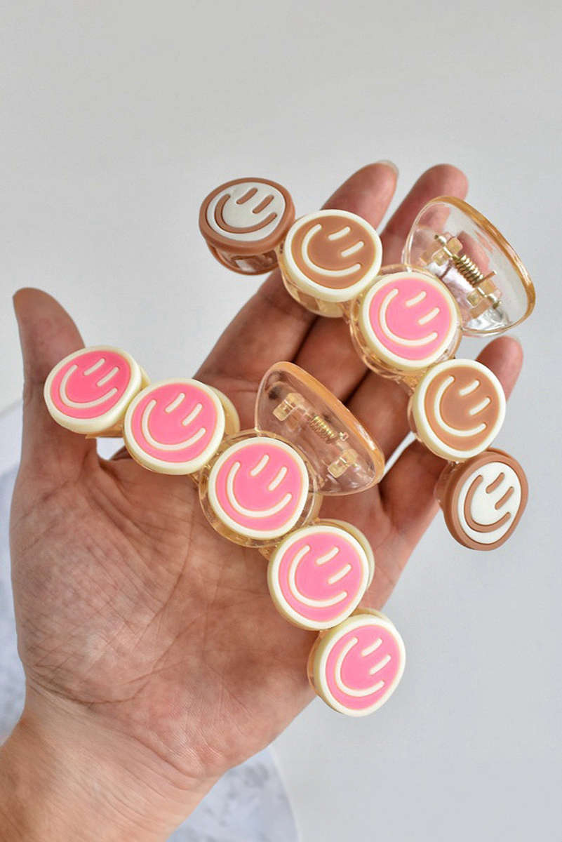 Parchment Little Smiley Face 90s Vibes Hair Claw Clip