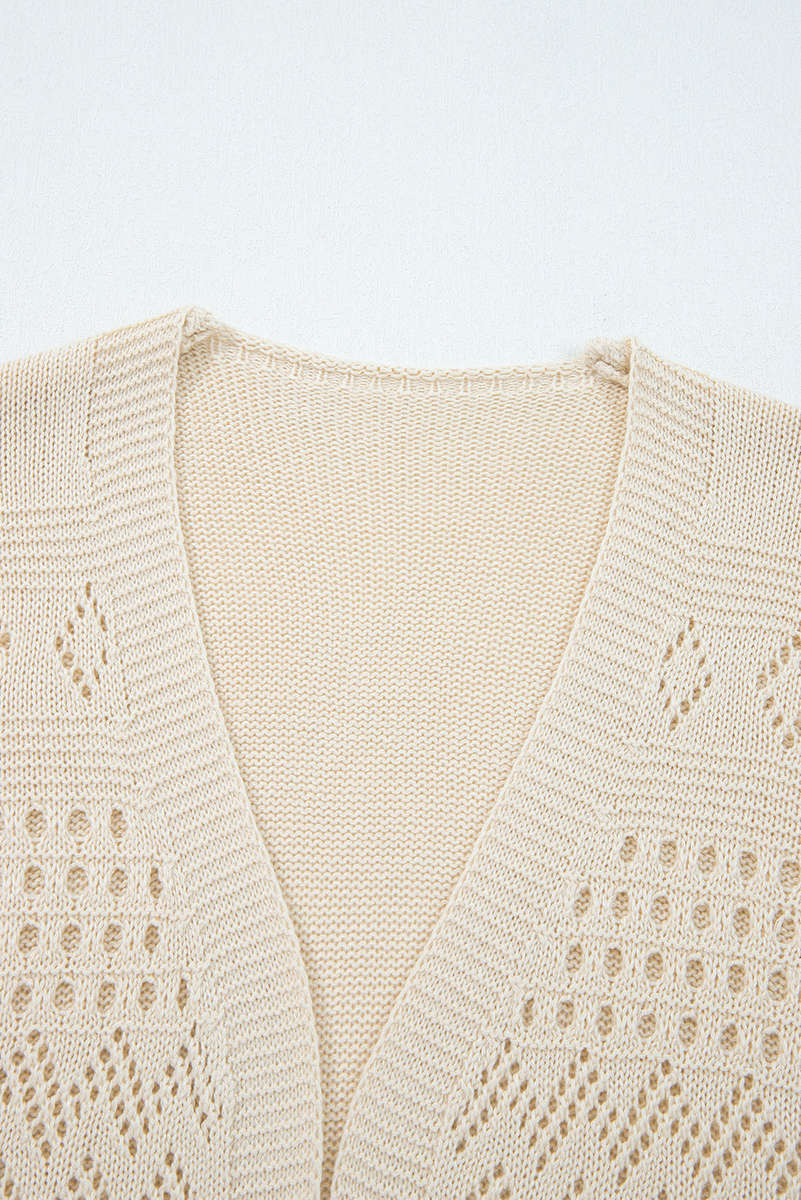 Smoke Gray Solid Color Hollowed Knit Open Front Cardigan Sweater