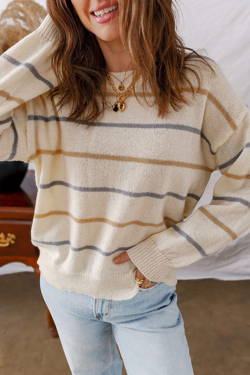 Multicolour Ribbed Edge Drop Shoulder Sweater