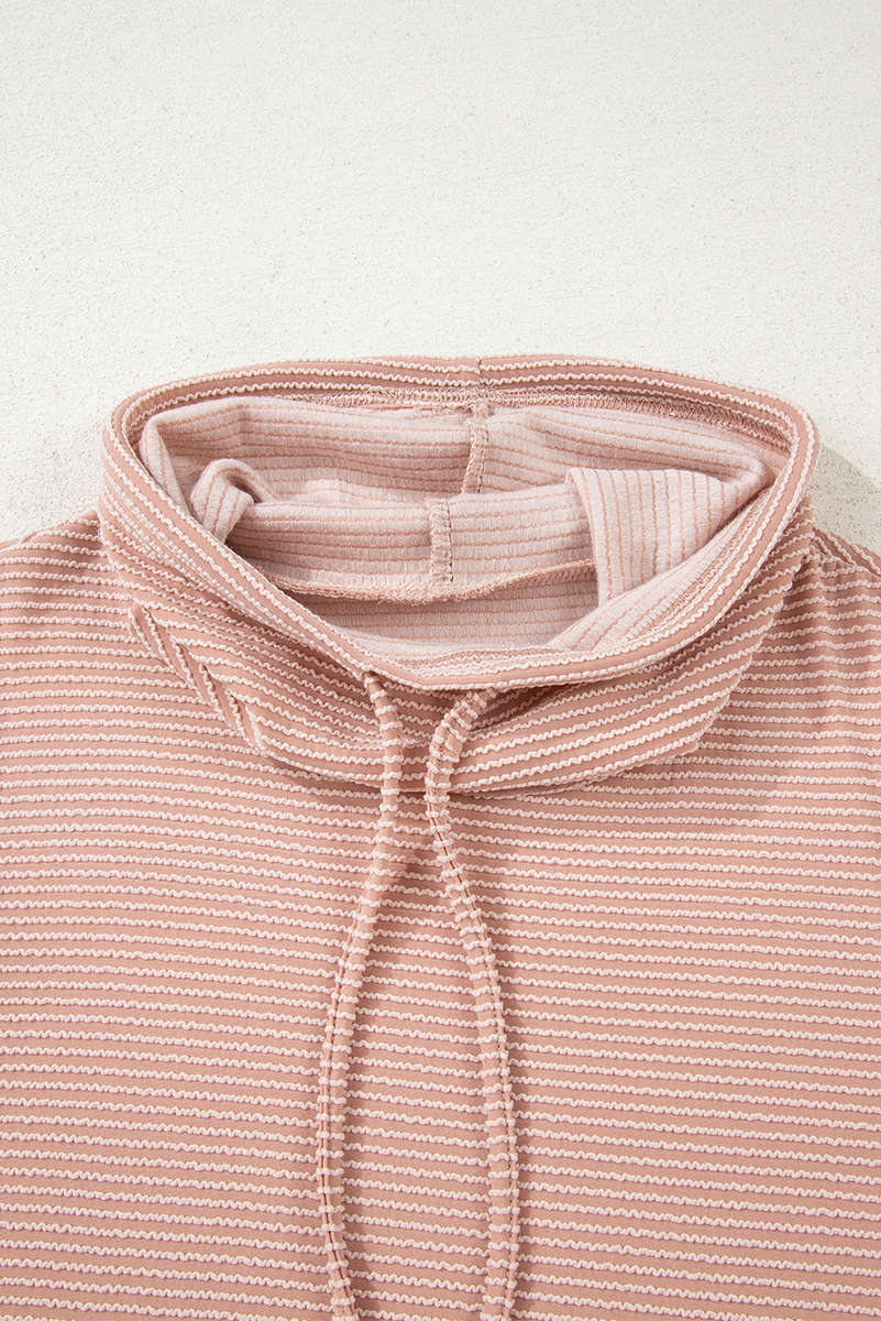 Pale Chestnut Horizontal Twist Ribbed Drawstring Cowl Neck Knit Top