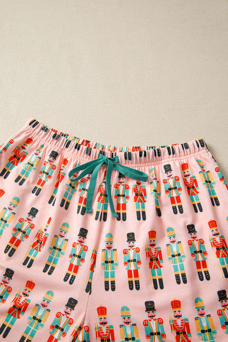 Pink Nutcracker March Long Sleeve Button Up 2pcs Pajama Short Set