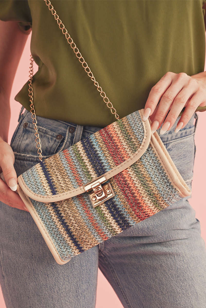 Iceland Blue Striped Crochet Flapped Single Shoulder Bag