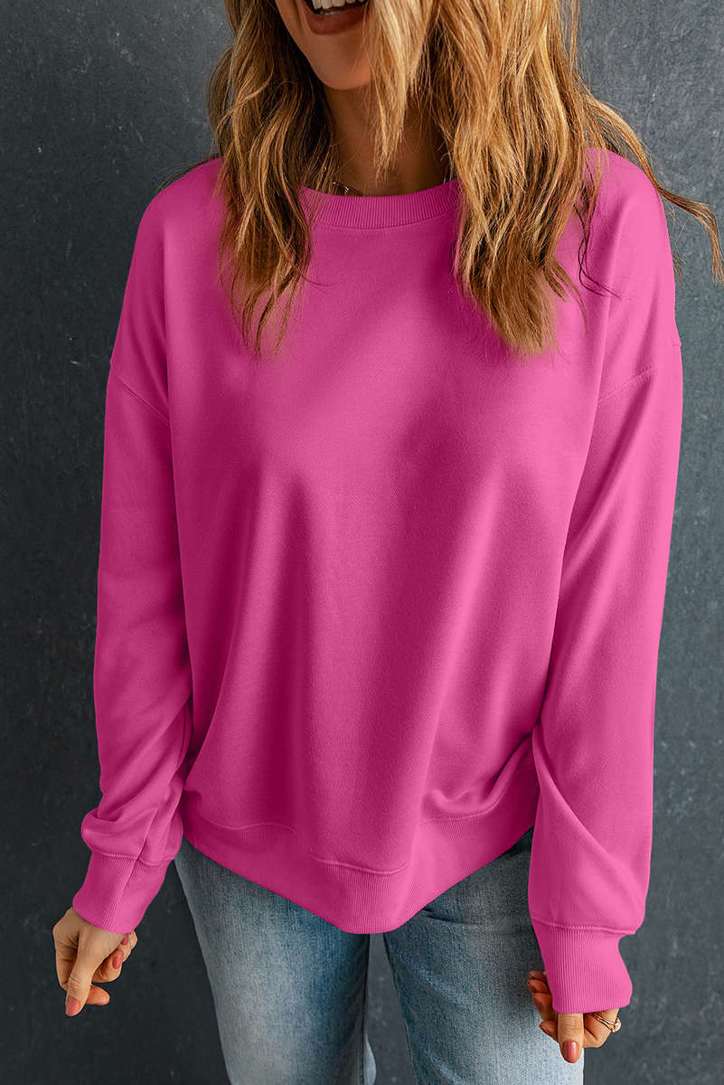 Rose Red Solid Classic Crewneck Pullover Sweatshirt