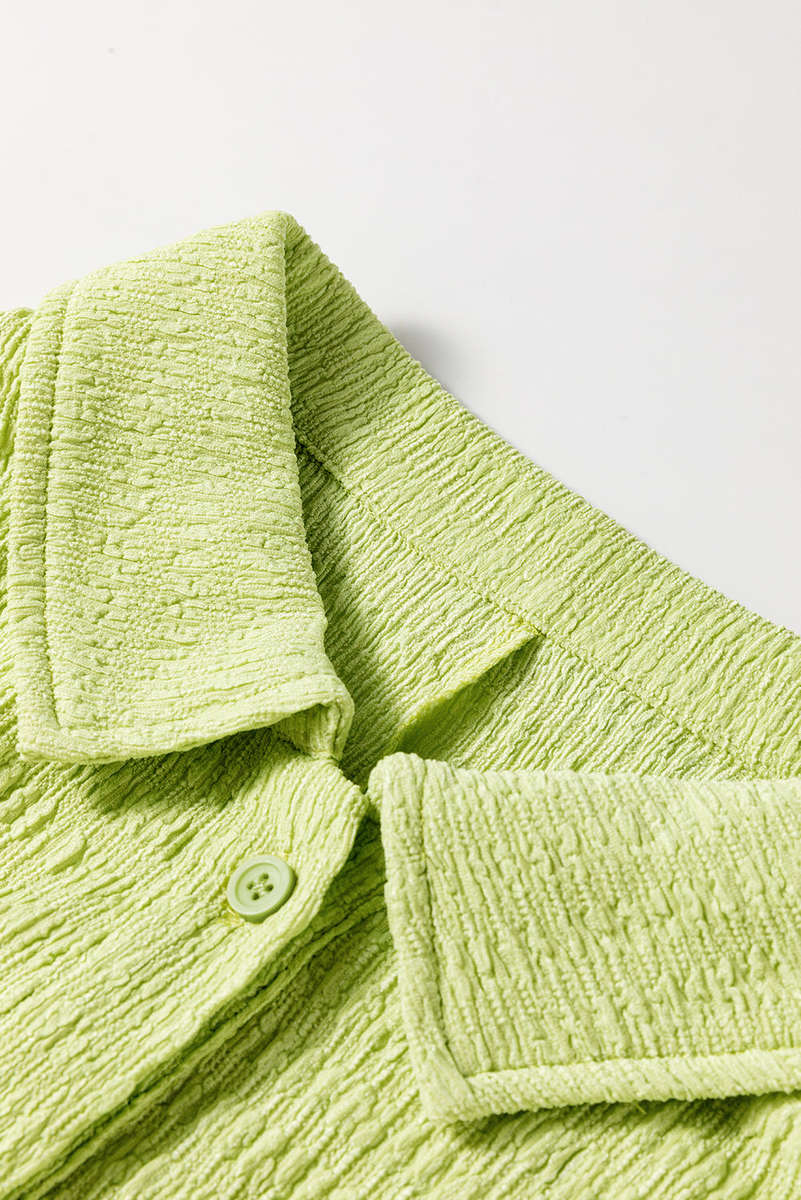 Meadow Mist Green Textured Short Sleeve Patched Pocket Buttoned Shirt Romper