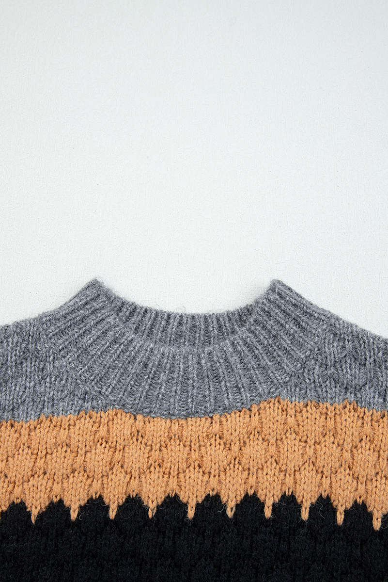 Khaki Color Block High Neck Baggy Sweater