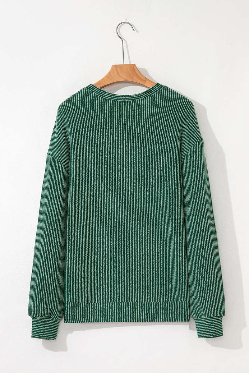Evergreen Twisted Rib Outlined Merry Letter Graphic Loose Long Sleeve Top