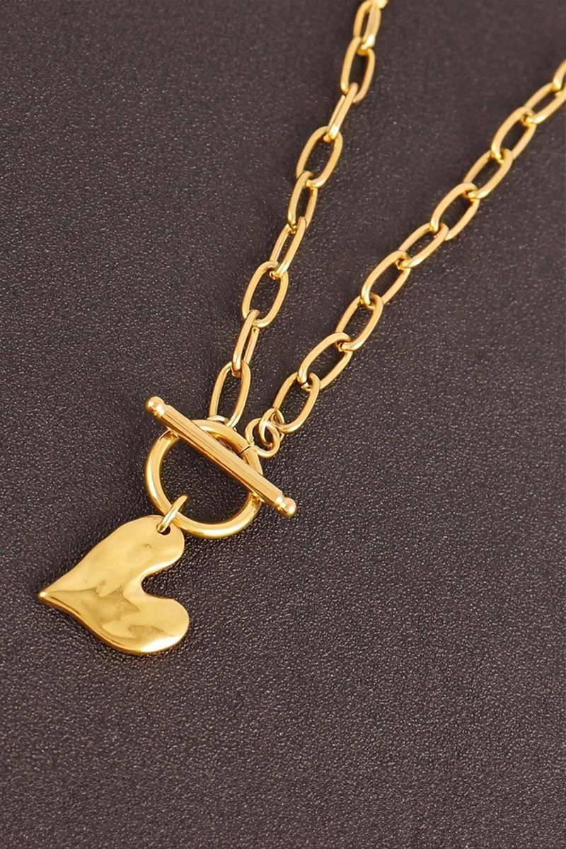 Gold Plated Toggle Heart Charm Paper Clip Chain Necklace
